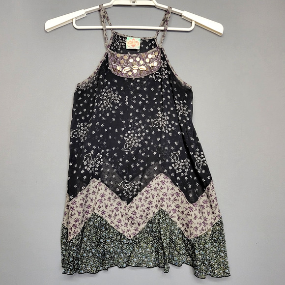 Free People Halter Boho Top Womens S Black Lucy Loves Charlie Black Embellished - Picture 2 of 13